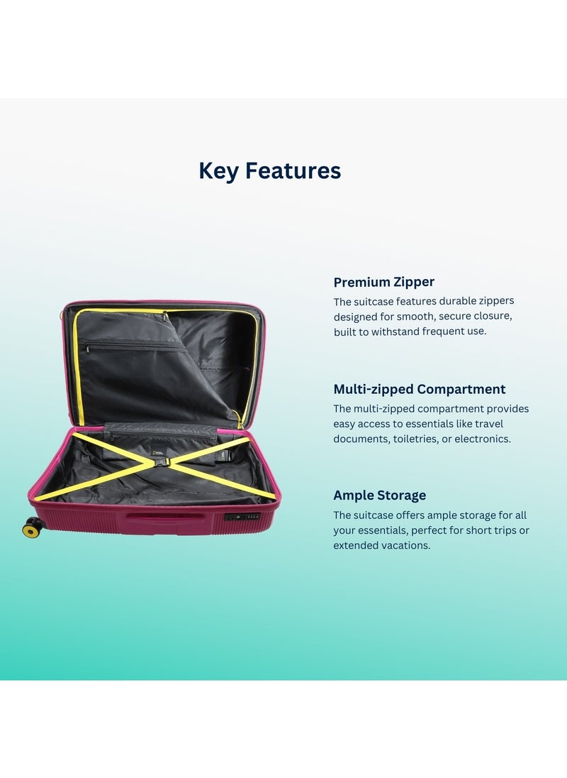 NATIONAL GEOGRAPHIC National Geographic Cavern Check-In Medium PP Hardside Luggage Fuchsia Pink, Durable/ Unbreakable/ Lightweight/ Anit-theft Zipper/ 4 Double Wheel TSA Lock Suitcase Trolley Bag (60 cm/ 24 Inch).  - Image 5