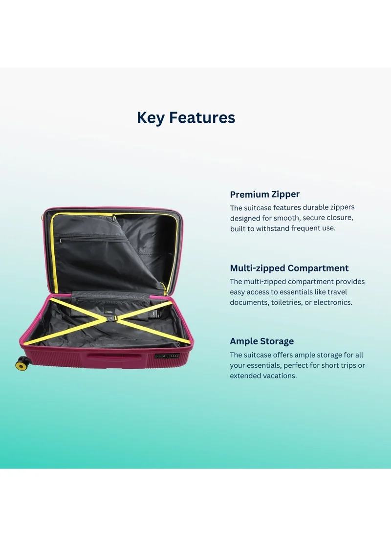 NATIONAL GEOGRAPHIC National Geographic Cavern Check-In Medium PP Hardside Luggage Fuchsia Pink, Durable/ Unbreakable/ Lightweight/ Anit-theft Zipper/ 4 Double Wheel TSA Lock Suitcase Trolley Bag (60 cm/ 24 Inch).