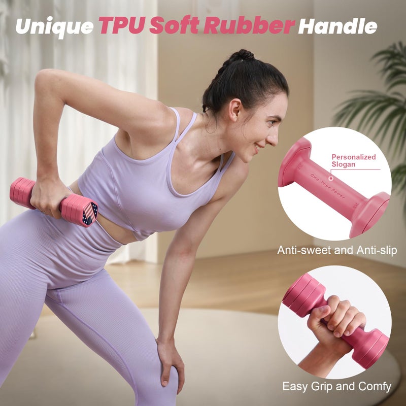 Zempox Adjustable Dumbbell Set of 2, 4 in 1 Hand Weights for Women at Home, 5 lb Weights Dumbbells set of 2, Each 2lb 3lb 4lb 5lb with TPU Soft Rubber Handle for Home Gym Exercise Training, Pink - Image 5