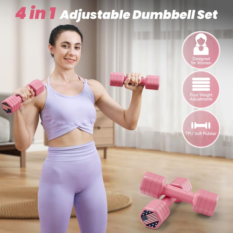 Zempox Adjustable Dumbbell Set of 2, 4 in 1 Hand Weights for Women at Home, 5 lb Weights Dumbbells set of 2, Each 2lb 3lb 4lb 5lb with TPU Soft Rubber Handle for Home Gym Exercise Training, Pink - Image 2