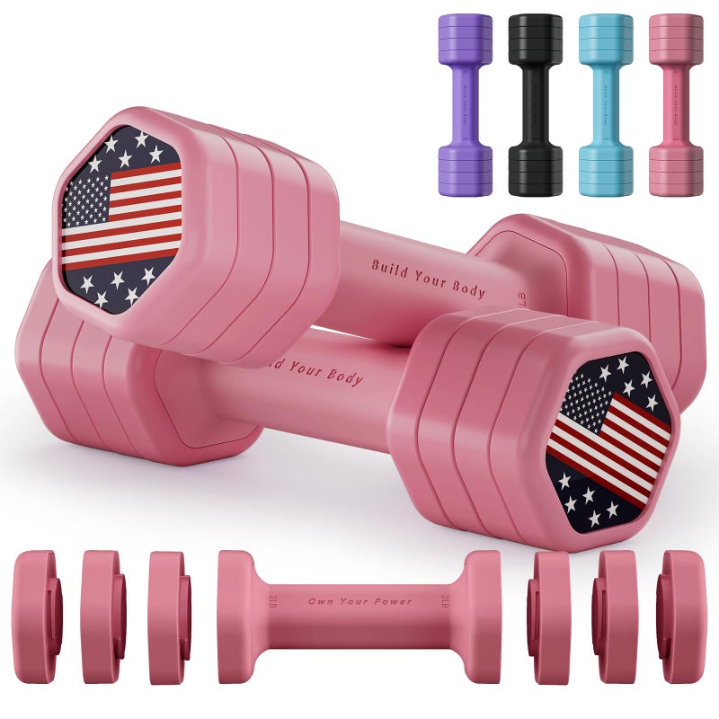 Zempox Adjustable Dumbbell Set of 2, 4 in 1 Hand Weights for Women at Home, 5 lb Weights Dumbbells set of 2, Each 2lb 3lb 4lb 5lb with TPU Soft Rubber Handle for Home Gym Exercise Training, Pink - Image 1