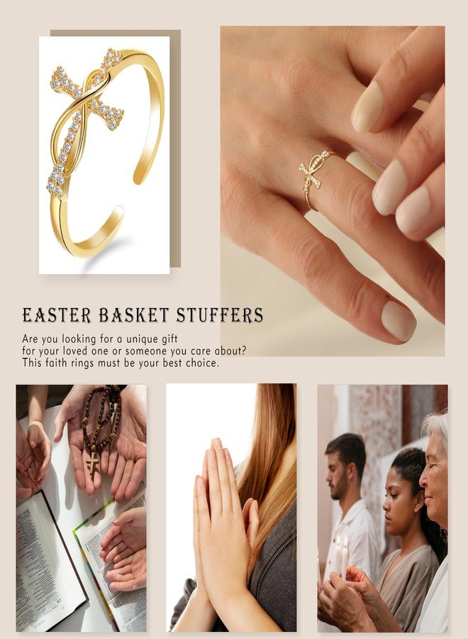 Btysun Cross Rings for Women, Easter Basket Stuffers Christian Gifts for Women Open Gold Plated Rings Stocking Stuffers for Her Teens Catholic Bible Ring Religious Faith Based Gifts Christmas Confirmation Jewelry - Image 5