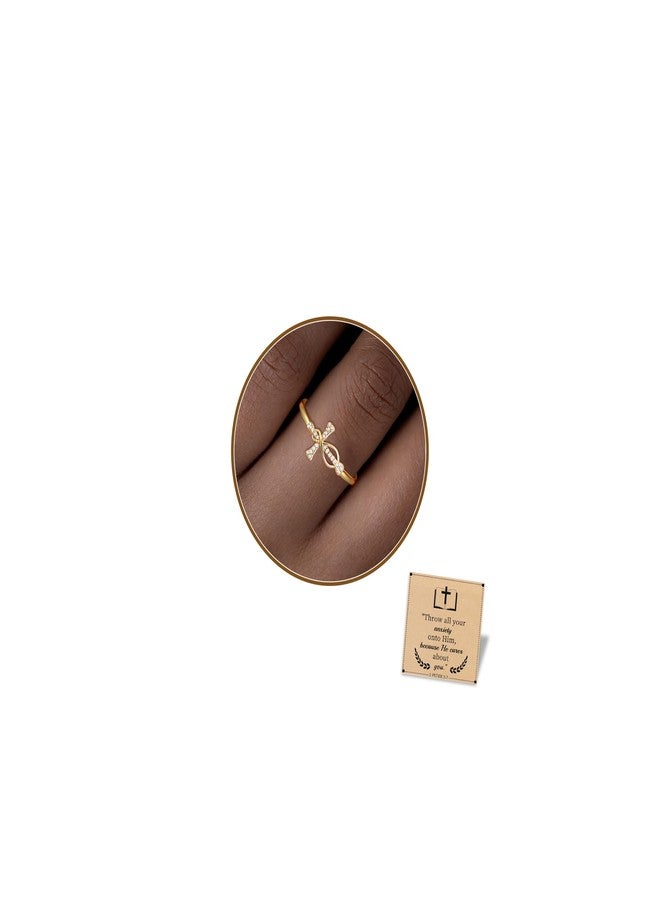 Btysun Cross Rings for Women, Easter Basket Stuffers Christian Gifts for Women Open Gold Plated Rings Stocking Stuffers for Her Teens Catholic Bible Ring Religious Faith Based Gifts Christmas Confirmation Jewelry - Image 1