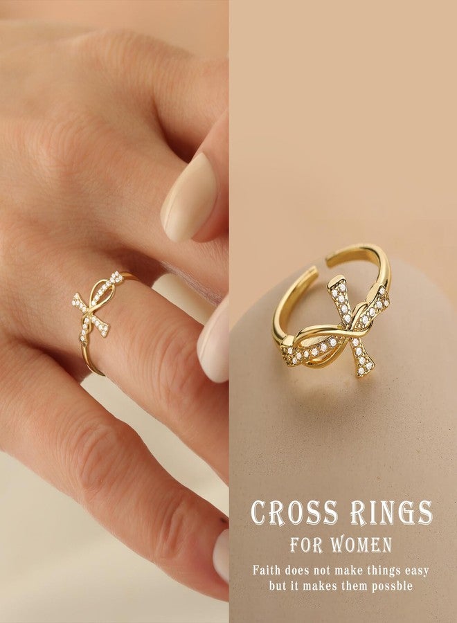 Btysun Cross Rings for Women, Easter Basket Stuffers Christian Gifts for Women Open Gold Plated Rings Stocking Stuffers for Her Teens Catholic Bible Ring Religious Faith Based Gifts Christmas Confirmation Jewelry - Image 3