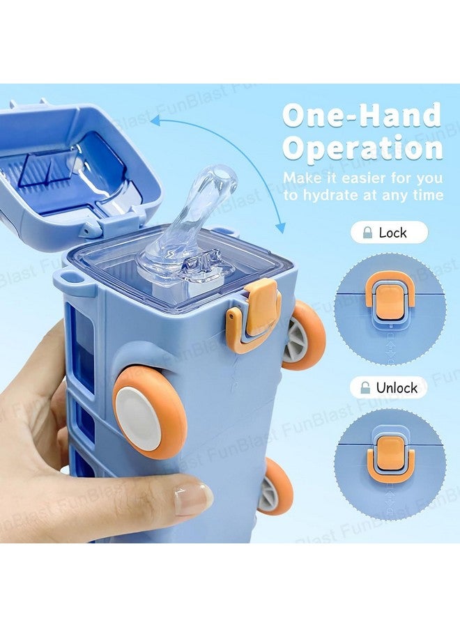 فنبلاست زجاجة مياه على شكل حافلة من فان بلاست مع عجلات متحركة، زجاجة مياه مانعة للتسرب للأطفال، زجاجة مياه بحزام وشفاط للأطفال، زجاجة مياه بشفاط للأطفال (أزرق) - بلاستيك - Image 5