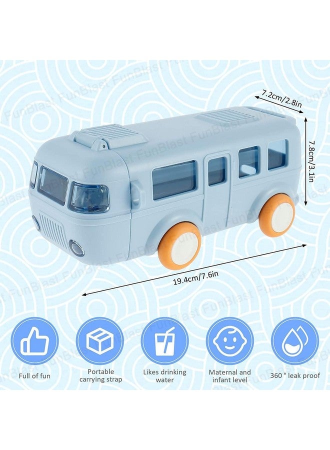 فنبلاست زجاجة مياه على شكل حافلة من فان بلاست مع عجلات متحركة، زجاجة مياه مانعة للتسرب للأطفال، زجاجة مياه بحزام وشفاط للأطفال، زجاجة مياه بشفاط للأطفال (أزرق) - بلاستيك - Image 2