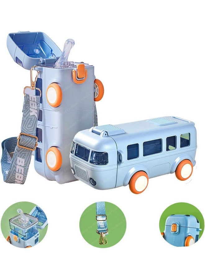 فنبلاست زجاجة مياه على شكل حافلة من فان بلاست مع عجلات متحركة، زجاجة مياه مانعة للتسرب للأطفال، زجاجة مياه بحزام وشفاط للأطفال، زجاجة مياه بشفاط للأطفال (أزرق) - بلاستيك - Image 1