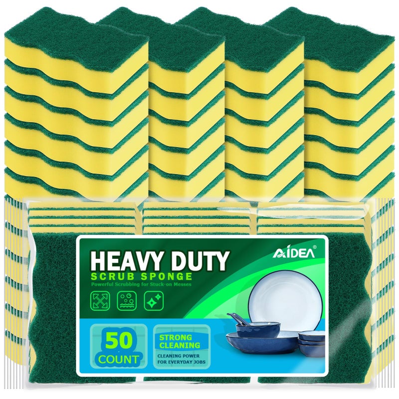 AIDEA Sponges Kitchen, 50 Pack Heavy Duty Dish Sponge, Cleaning Dish Scrubber Sponge for Home and Kitchen, Stink-Free Cleaning Supplies for Pots, Pans - Image 1