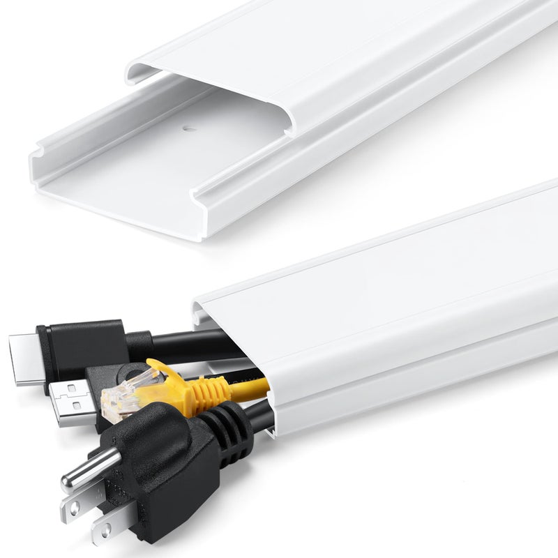 ZhiYo 34in TV Cord Hider for Wall Mounted TV, Large Cord Cover Wall, PVC Cable Management Raceway Kit, Wire Hider for Wall, White Wire Concealer 2 xL17in, W2in xH0.7in - Image 1