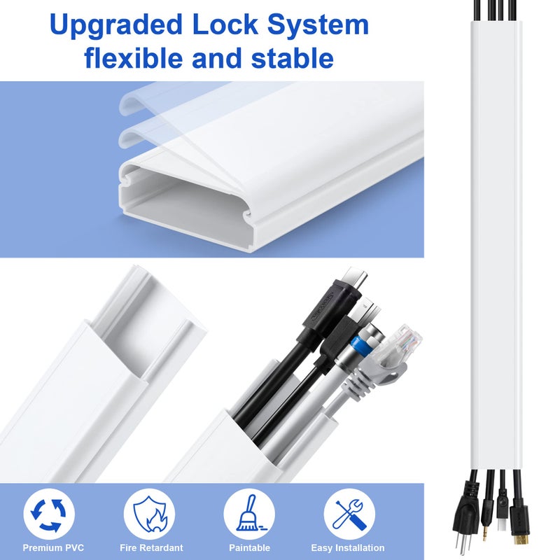 ZhiYo 34in TV Cord Hider for Wall Mounted TV, Large Cord Cover Wall, PVC Cable Management Raceway Kit, Wire Hider for Wall, White Wire Concealer 2 xL17in, W2in xH0.7in - Image 4
