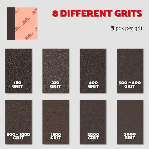 S&F STEAD & FAST Sanding Sponges Assortment 24 Pcs, 180-3000 Grit Foam Sanding Pads 2.8 x 3.9 Inch, Wet Sanding Sponge Hook & Loop, Ultra Fine Sandpaper Block for Wood, Plastic Models, Metal, Drywall S&F STEAD & FAST - Image 4