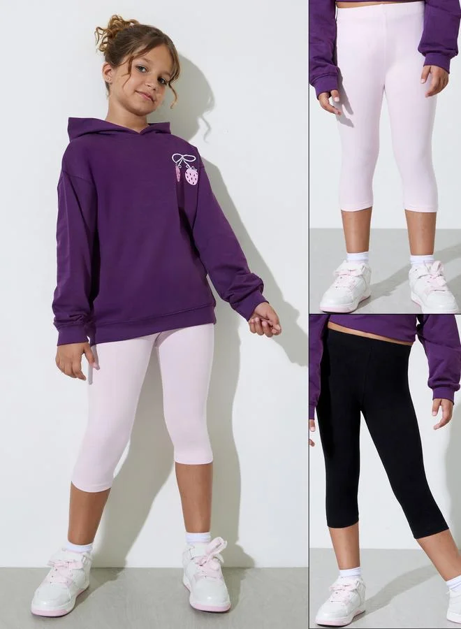 ستايلي Teen Girls Pack of 2 - Cotton Blend Capri Leggings