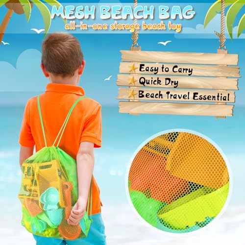 HUITEM Beach Sand Toys for Kids 29PCS Sandbox Toys with 2 Collapsible Bucket Sand 2 Dump Truck Dinosaur Molds Castle Building Kit Shovel SieveFlagsMesh Bag Travel Beach Toys for Toddler 310 - Image 5