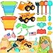 HUITEM Beach Sand Toys for Kids 29PCS Sandbox Toys with 2 Collapsible Bucket Sand 2 Dump Truck Dinosaur Molds Castle Building Kit Shovel SieveFlagsMesh Bag Travel Beach Toys for Toddler 310 - Image 4