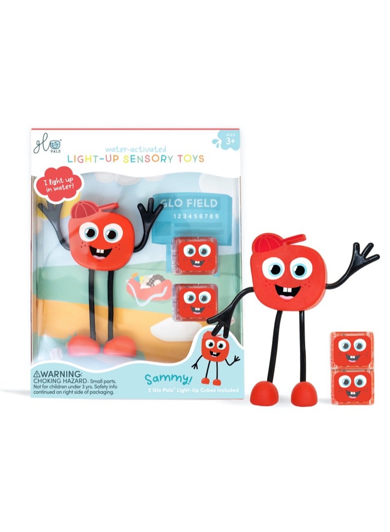 Glo Pals Bath Toys Character & Water-Activated Light-Up Cubes - Sensory Toys for Girls & Boys - Sami + 2 red Cubes - Image 1