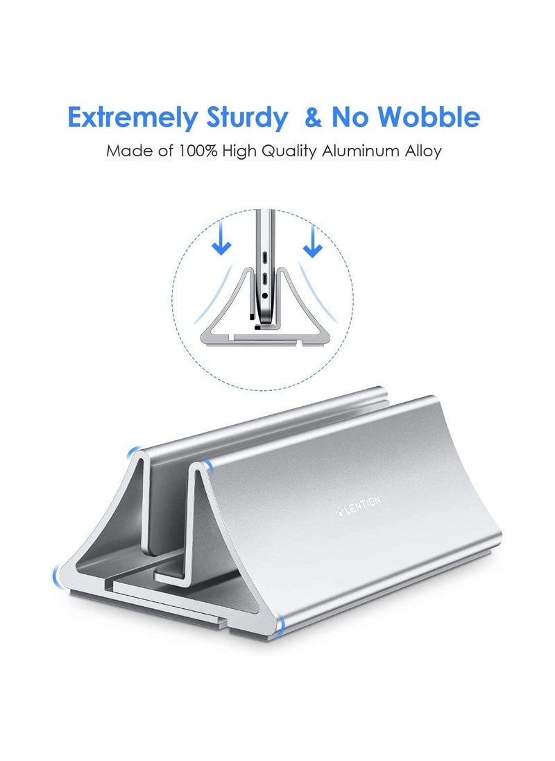 Aluminum Space Saving Vertical Desktop Stand Compatible for MacBook Air Pro 13 15 MacBook 12 iPad Pro 12.9 Surface Book Chromebook and 11 to 17 inch Laptops Silver