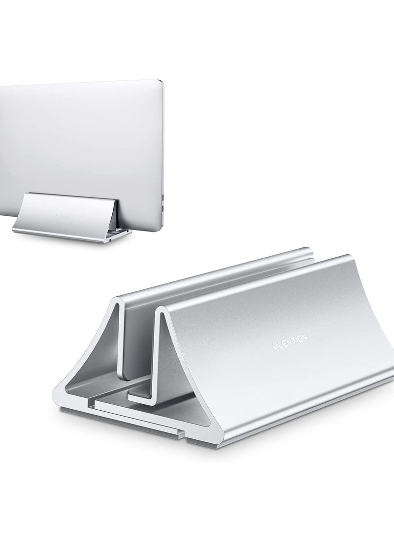 Aluminum Space Saving Vertical Desktop Stand Compatible for MacBook Air Pro 13 15 MacBook 12 iPad Pro 12.9 Surface Book Chromebook and 11 to 17 inch Laptops Silver