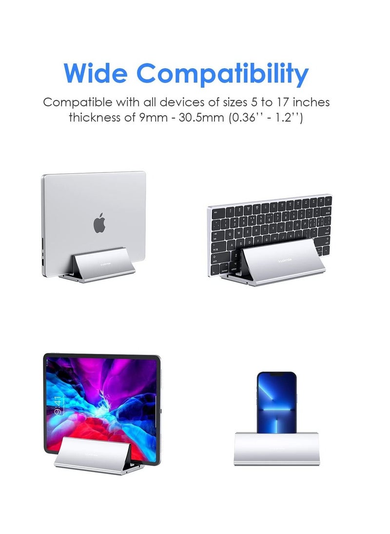 Aluminum Space Saving Vertical Desktop Stand Compatible for MacBook Air Pro 13 15 MacBook 12 iPad Pro 12.9 Surface Book Chromebook and 11 to 17 inch Laptops Silver