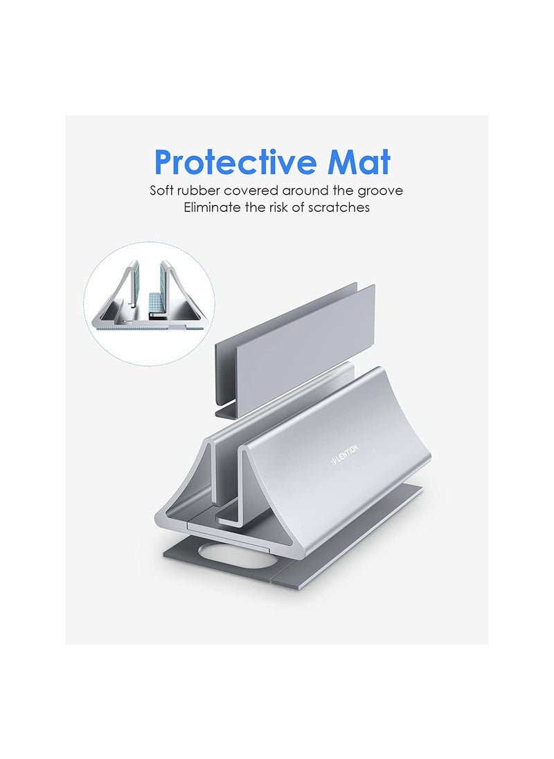 Aluminum Space Saving Vertical Desktop Stand Compatible for MacBook Air Pro 13 15 MacBook 12 iPad Pro 12.9 Surface Book Chromebook and 11 to 17 inch Laptops Silver