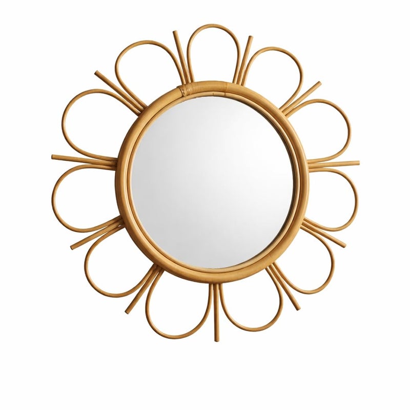 Calda Bamboo Bloom Mirror, 60cm Handmade Round Wall Mirror, Natural Bamboo Sunburst Design, Boho Style, Wall Mounted - Image 1