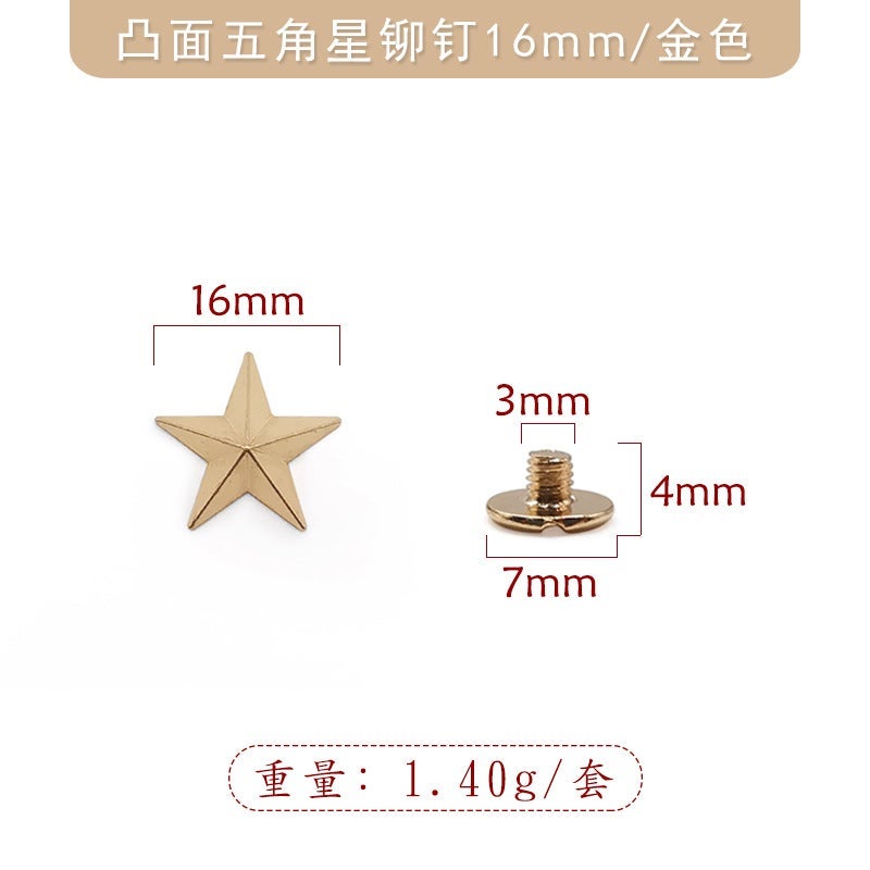 Wholesale Alloy Star Studs DIY Fashion Accessories Gold 16mm convex alloy five-pointed star with 4mm iron screw