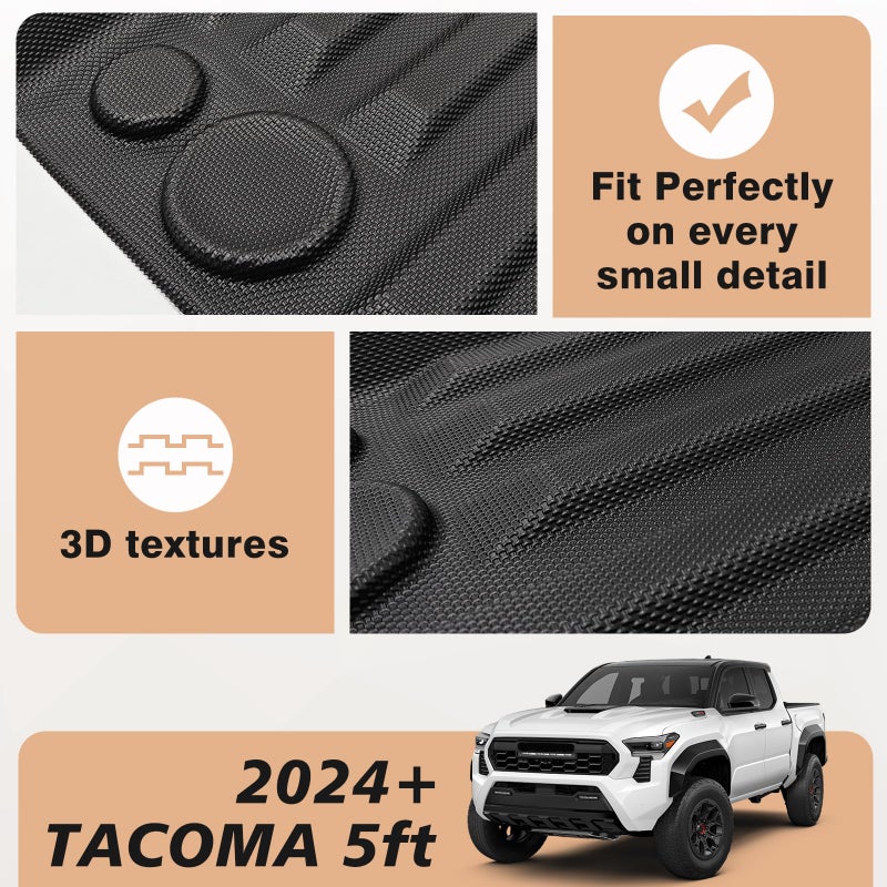 TripleAliners Truck Mat Compatible with 2024-2026 Toyota Tacoma 5FT Accessories, Truck Bed Mat Heavy Duty Custom Fit All Weather Protection TPE Pickup Liner - Image 2