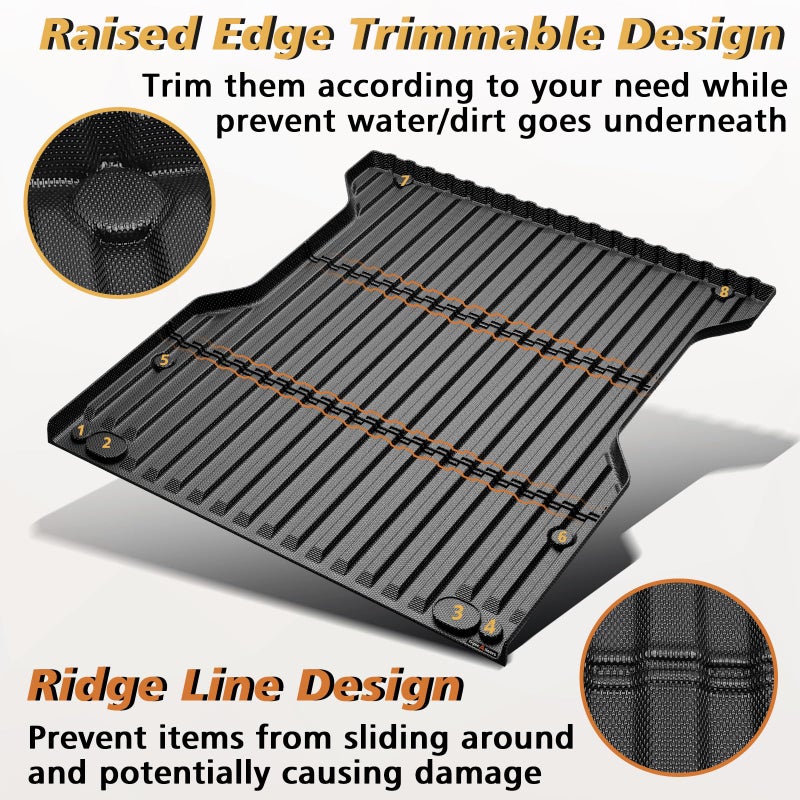 TripleAliners Truck Mat Compatible with 2024-2026 Toyota Tacoma 5FT Accessories, Truck Bed Mat Heavy Duty Custom Fit All Weather Protection TPE Pickup Liner - Image 3