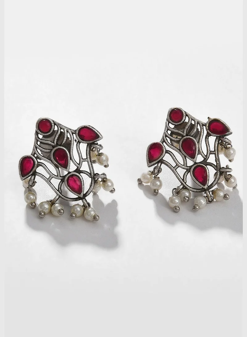 SOHI Silver Plated Designer Stone Necklace and Earrings Set