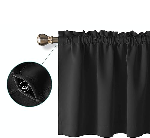 Gxi Black Kitchen Curtain 20 Inches Length Rod Pocket Blackout Tiers for Bathroom Short Curtain Drape Window Treatment Valance for Bay Windows, 2 Panels W39 x L20 inch - Image 3