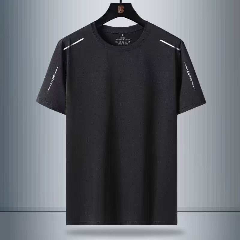 Cool Ice Silk Short-sleeved T-shirt Mens 2024 New Summer Mens Top Mens Quick-drying Loose Mens Summer Clothing Ya 604-Black 
