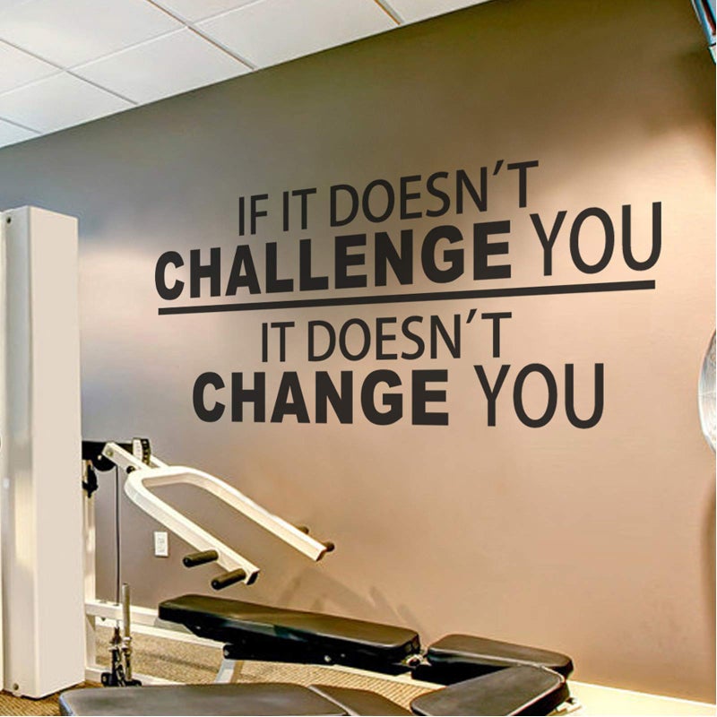 BATTOO Fitness Wall Decal up to 45 ft  If It Doesnt Challenge You It Doesnt Change You Classroom Wall Decor Inspirational Quote Wall Decal StickerBlack 16 WX75 H