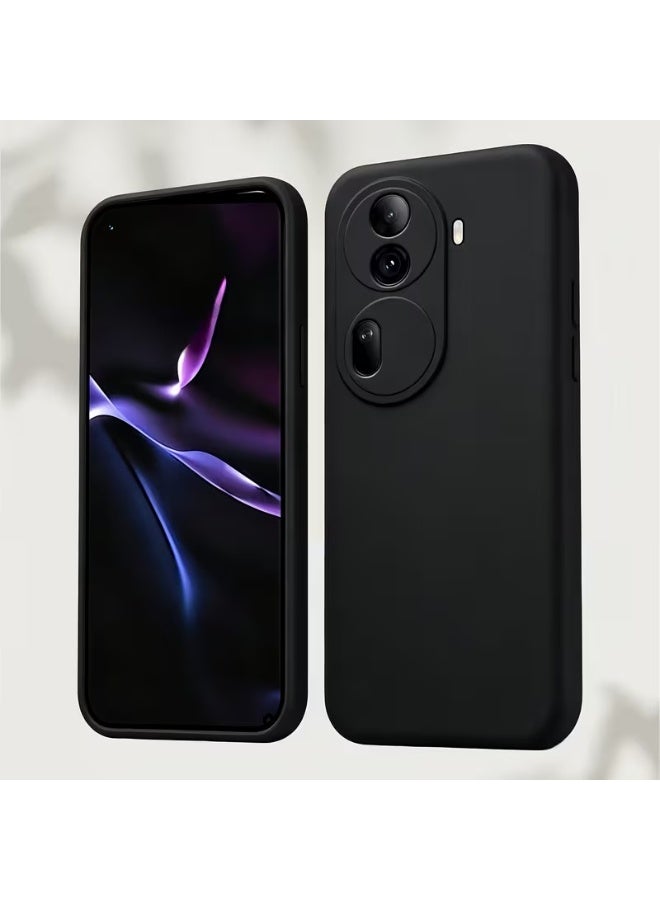 جراب أسود لهاتف OPPO Reno 11 5G، بتصميم نحيف، غطاء خلفي ناعم من مادة TPU، مصنوع من السيليكون المرن غير اللامع.