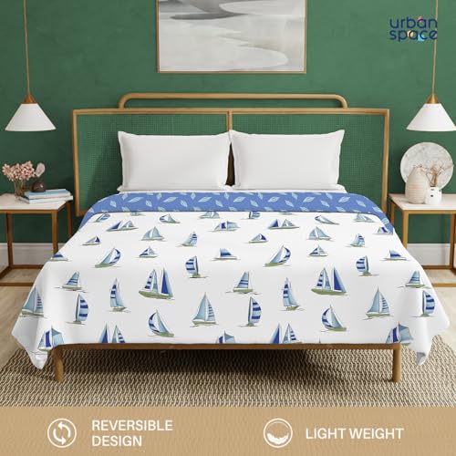 Urban Space 100% Cotton Malmal Double Bed Dohar, All Season Reversible Blanket, Soft, Lightweight and Breathable Ac Dohar/Quilt/Blanket/for Bed, Couch Sofa AC Blanket (86 x 95 inch, Ocean Boats Blue) - Image 4