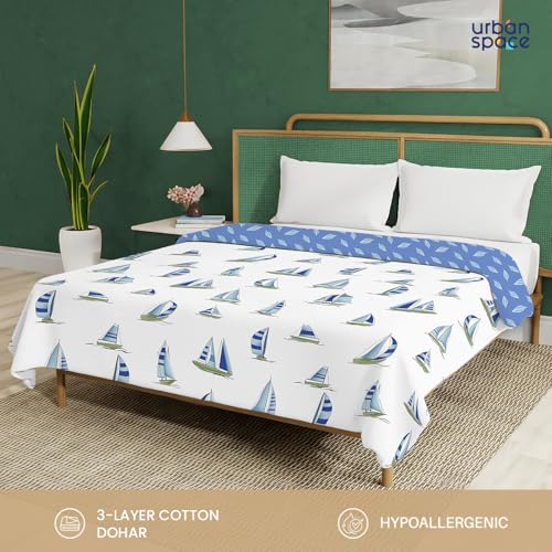 Urban Space 100% Cotton Malmal Double Bed Dohar, All Season Reversible Blanket, Soft, Lightweight and Breathable Ac Dohar/Quilt/Blanket/for Bed, Couch Sofa AC Blanket (86 x 95 inch, Ocean Boats Blue) - Image 5
