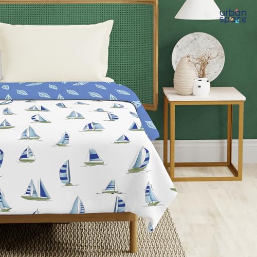 Urban Space 100% Cotton Malmal Double Bed Dohar, All Season Reversible Blanket, Soft, Lightweight and Breathable Ac Dohar/Quilt/Blanket/for Bed, Couch Sofa AC Blanket (86 x 95 inch, Ocean Boats Blue) - Image 2