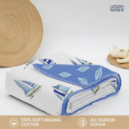 Urban Space 100% Cotton Malmal Double Bed Dohar, All Season Reversible Blanket, Soft, Lightweight and Breathable Ac Dohar/Quilt/Blanket/for Bed, Couch Sofa AC Blanket (86 x 95 inch, Ocean Boats Blue) - Image 3