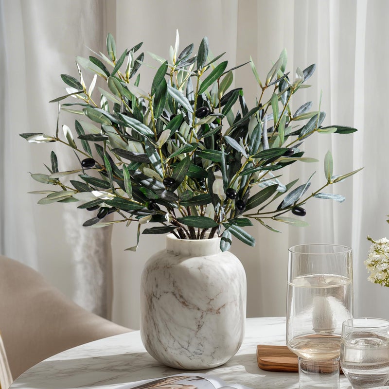 Bailikang 8Pcs Premium Artificial Olive Branches For Vases - Realistic Pu & Silk Faux Greenery Stems  3 Sizes  Bendable Wire Stems  Low Maintenance Home/Office/Holiday Decor(No Vase - Image 1