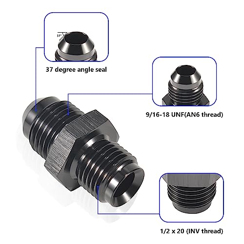 STPCTOU 6AN Male Flare to 12 x 20 Inverted Straight Hose Fitting Aluminum Fitting Adapter Connector Black Anodized Surface Fuel FittingPack of 2 - Image 5