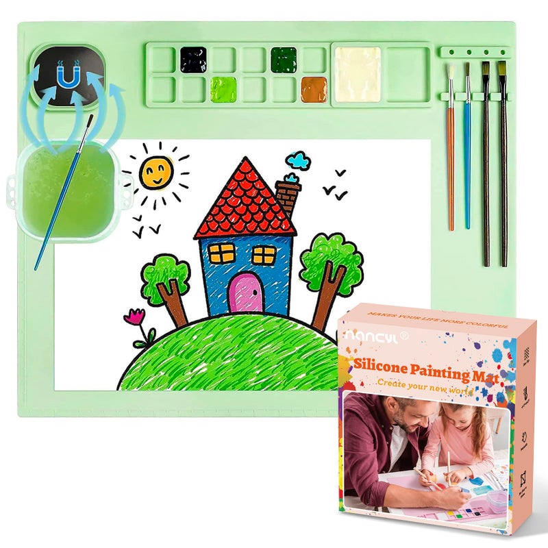 Silicone Painting Mat Silicone Art Mat with Cup Silicone Craft Mat with Paint Brush Cleaner Tool Silicone Artist Mat for Kids Gift Painting Clay DIY Creations Christmas Gifts Box