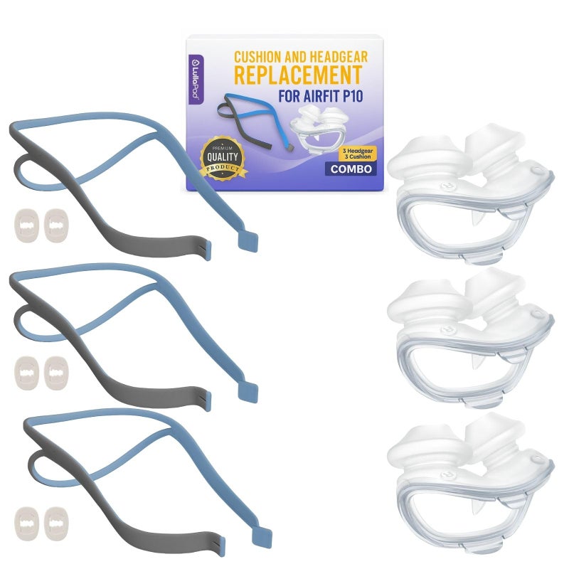 Lullapad P10 Standard Headgear and Medium Nasal Pillow Cushions Replacement Bundle Includes 3 Pack Headgear Straps and 3 Pack Silicone Nasal Pillows Compatible with P10 Mask System - Image 3
