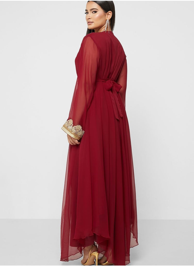 hayas closet Embellished V-Neck Belted Dress  - Image 2