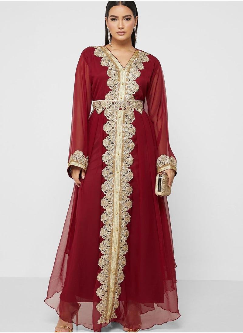 hayas closet Embellished V-Neck Belted Dress  - Image 4