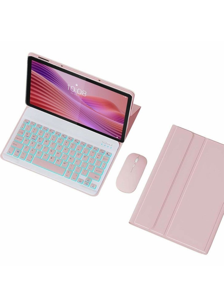 لجهاز Lenovo Tab 10.1 (2025) TB-311FU/TB-311XU، مجموعة لوحة مفاتيح متوافقة مع بلوتوث بتصميم بإضاءة خلفية مع ماوس - وردي - Image 1