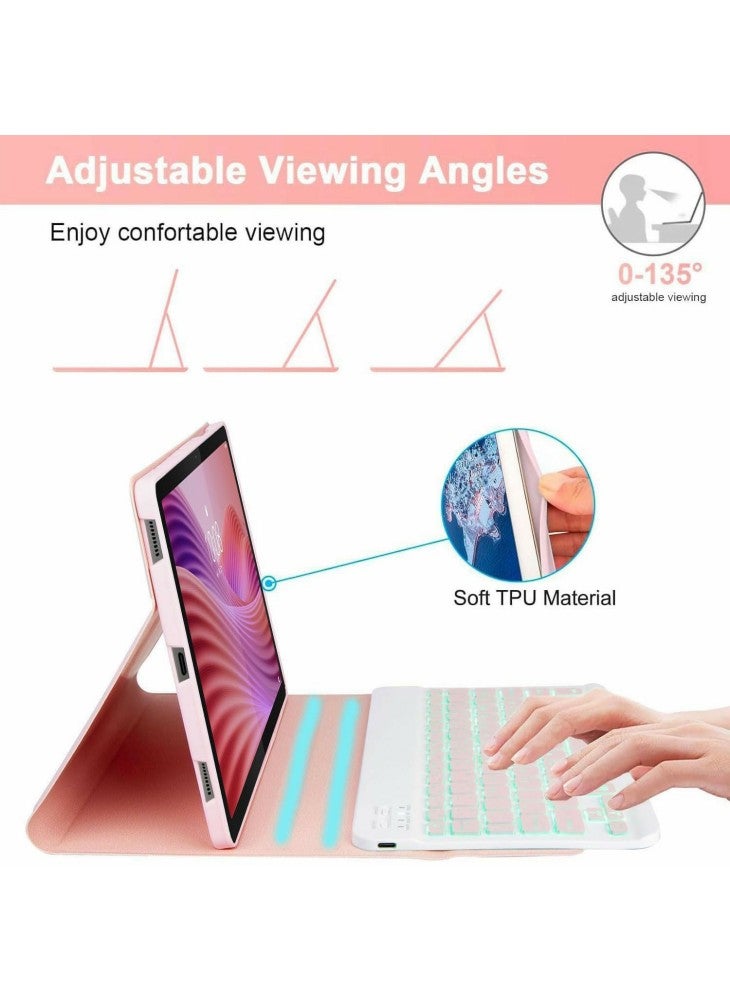 لجهاز Lenovo Tab 10.1 (2025) TB-311FU/TB-311XU، مجموعة لوحة مفاتيح متوافقة مع بلوتوث بتصميم بإضاءة خلفية مع ماوس - وردي - Image 4
