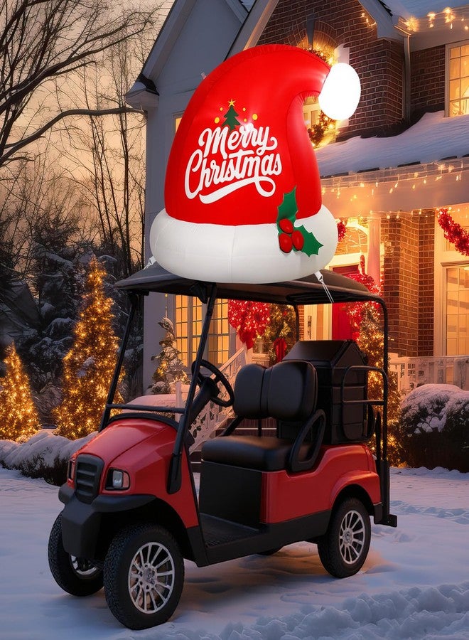 Simgoing 6FT Christmas Inflatable Outdoor Decoration Funny Inflatables Santa Hat for Golf Cart Xmas Blow Ups Santa Hat with LED Lights Christmas Decorations Outdoor for Golf Cart Roof - Image 1