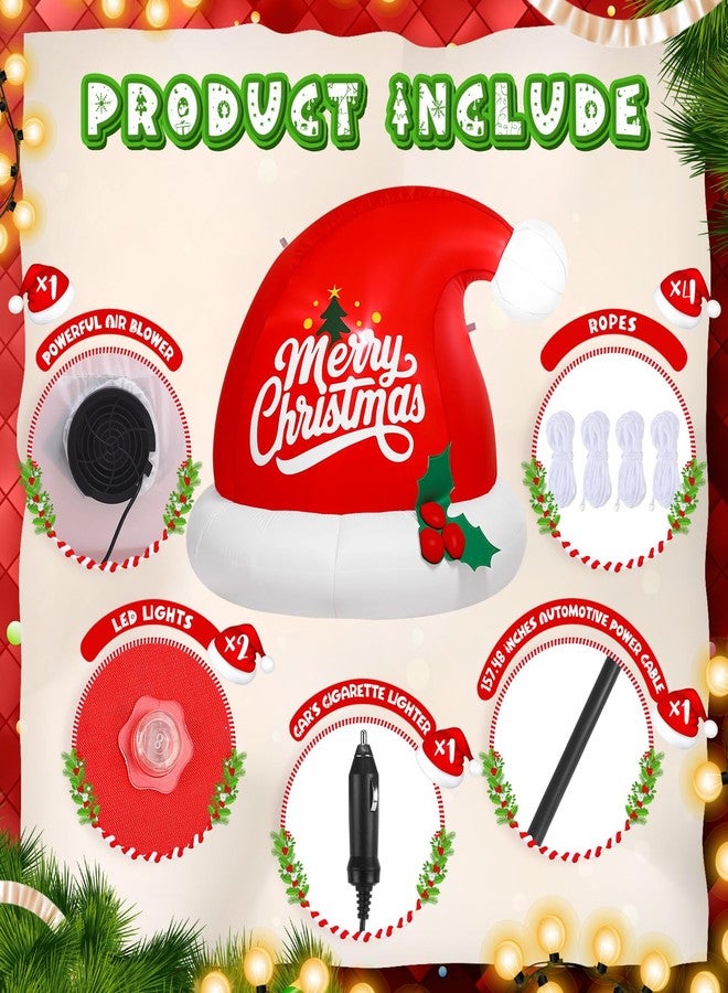 Simgoing 6FT Christmas Inflatable Outdoor Decoration Funny Inflatables Santa Hat for Golf Cart Xmas Blow Ups Santa Hat with LED Lights Christmas Decorations Outdoor for Golf Cart Roof - Image 3