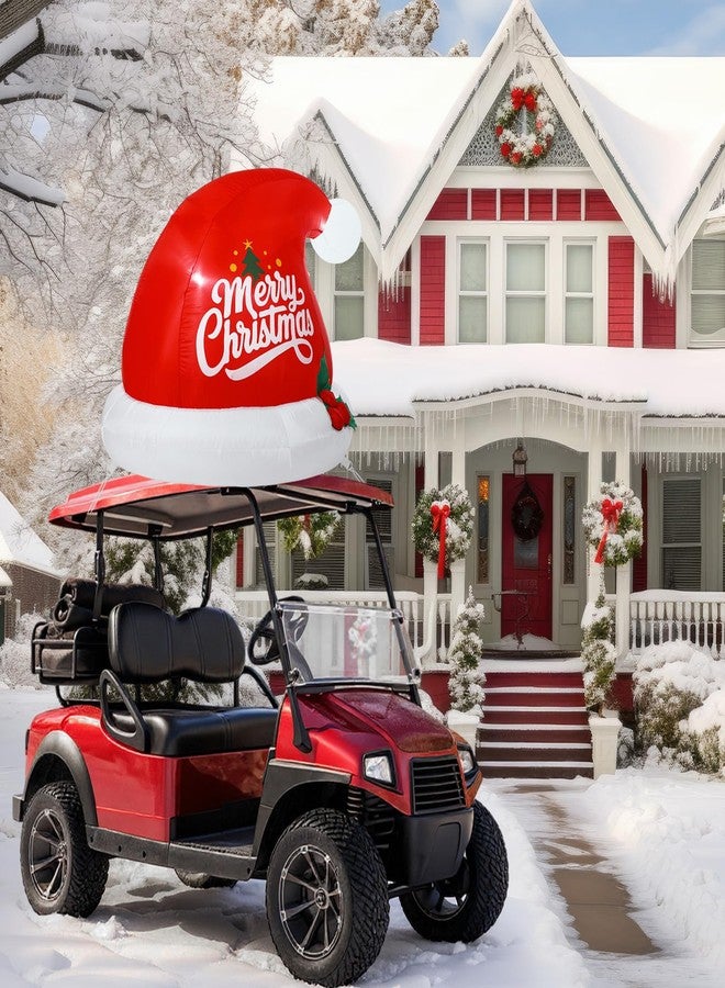 Simgoing 6FT Christmas Inflatable Outdoor Decoration Funny Inflatables Santa Hat for Golf Cart Xmas Blow Ups Santa Hat with LED Lights Christmas Decorations Outdoor for Golf Cart Roof - Image 5