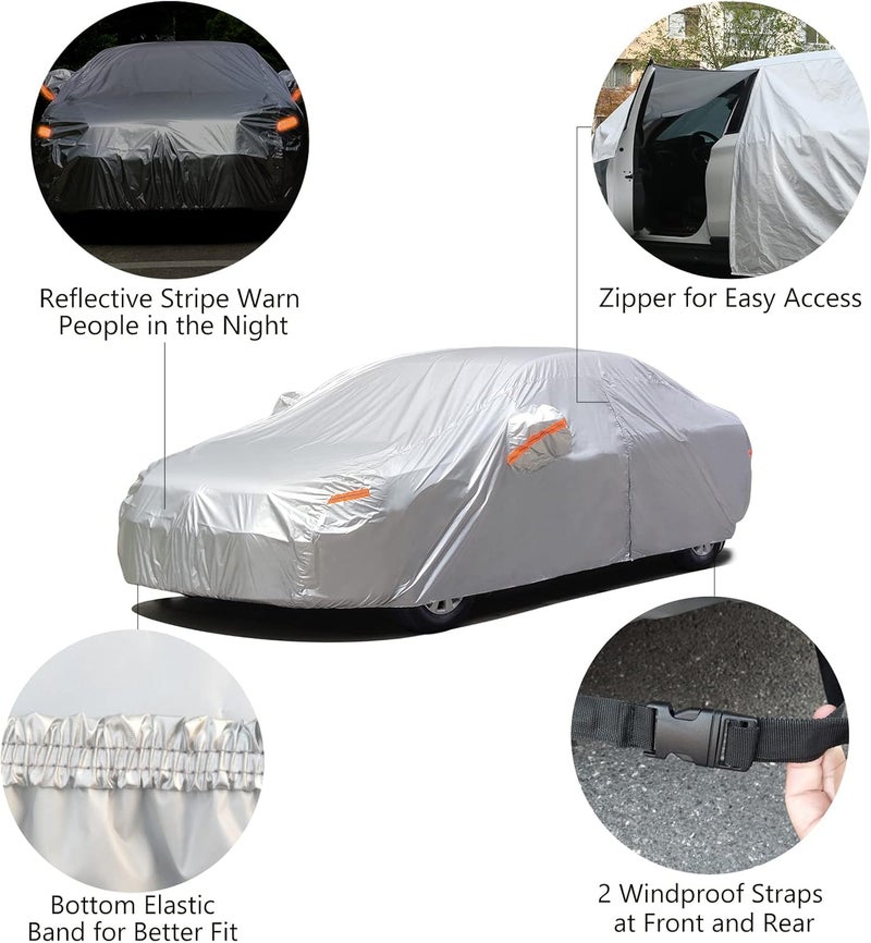 SEAZEN Car Cover with Zipper,2 Layer Full Car Covers Waterproof All Weather,UV Protection Snowproof Dustproof,Universal Car Cover (Fit Sedan-Length Up to 200”) - Image 4