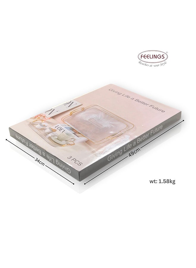 Feelings FEELINGS Luxury Serving Tray Set, 3 Pieces, Large Size – Serving Tray with Handles for Snacks, Fruits, and Condiments  - Image 4