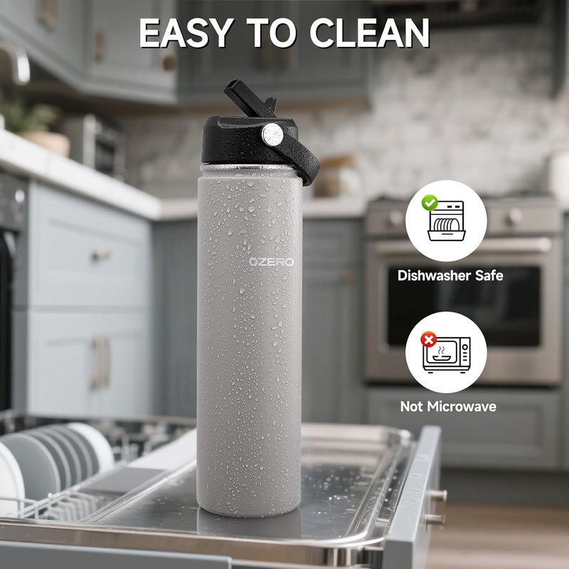 OZERO 24 Oz Insulated Stainless Steel Water Bottle with Lid and Straw - Double Wall Tumbler for Hot & Cold Drinks, Fits in Car Cup Holder, Leak-Proof Water Bottle for Sports, Gym and School - Image 4